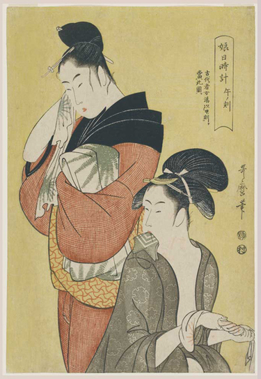 目にも涼しい雪輪の文様 ―― 喜多川歌麿「娘日時計 午ノ刻」 Wedge